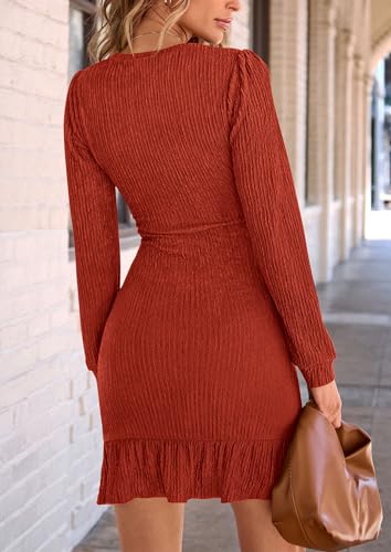 PRETTYGARDEN Women's Spring Fall Ruched Bodycon Mini Dress Long Puff Sleeve Ruffle Fitted Cocktail Party Dresses2