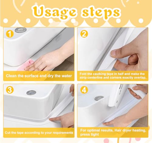 Image of Caulk Tape Waterproof Self Adhesive Widened White Toilet Caulk Sealant Tape | 1.97 inch x16.4Ft, Shower Seal Strip for Kitchen, Countertop, Bathroom, Sink, Bathtub Toilet Edge Protector with Sealing Tool