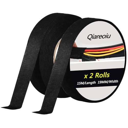 Qiareoiu 2 Rollen isolierband schwarz, 19mm x 15m kabelbaum klebeband, Auto gewebeband textilklebeband fur kfz kabel electric tape