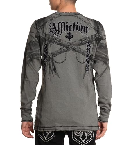 Affliction Men's Reversible Long Sleeve Thermal Shirt, Skull Design, Distressed Graphic Print2