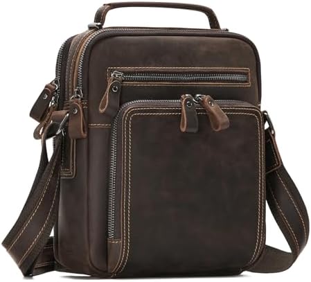 Genuine Leather Small Messenger Bag for Men，Man Purse Vintage Sho...