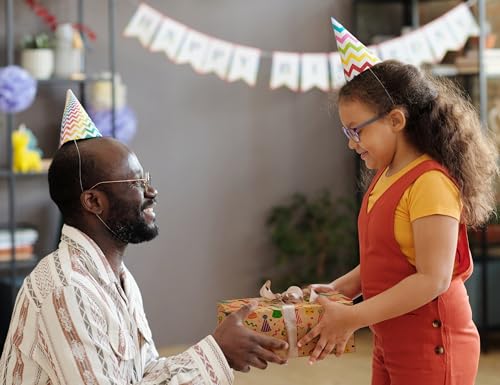 GIOLNIAY Kraft Birthday Wrapping Paper for Kids Men Women Baby Shower - Recycled Gift Wrap with Colorful Party Hat Design Design - 28 x 40 Inches, 4 Folded Sheets, Easy to Store