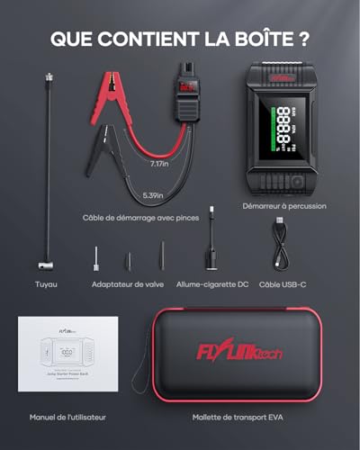 FLYLINKTECH 5000A Booster Batterie Voiture avec Compresseur，Portable Jump Starter (All gas/10,0 L Diesel) 12V Demarreur Batterie Voiture avec Gonfleur 150 PSI, Grand Écran LED, 160W DC Out, Lamp LED – vue 7