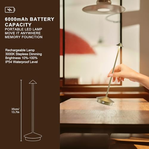 Aoceley 2-Pack 6000Mah Rechargeable Led Table Lamps,Outdoor Cordless Table Lamp Waterproof Portable, 3-Color Stepless Dimmable Modern Lamp For Restaurant/Bedroom thumb #6