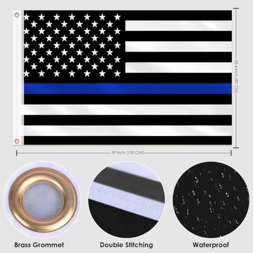 Image of AhfuLife 2pcs Thin Blue Line American Flag 3x5 Ft for Outside