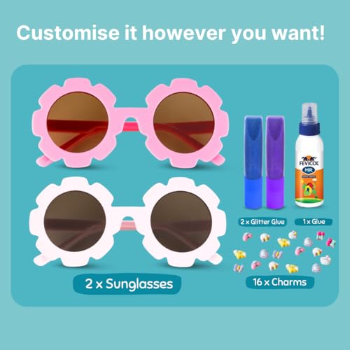 Image of Cots and Cuddles DIY Sunglass Making Kit for Girls Age 5-10 | Arts and Crafts Activity Set with Stickers, Gems & Beads | Creative Fashion Craft Toy | Birthday & Return Gift for Kids