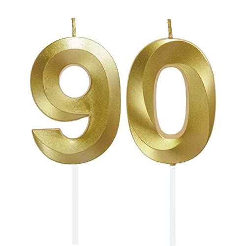Lahviuu Birthday Number Candle,90th Birthday Candles for Cake Birthday Decorations Happy Birthday Cake Topper Cake Candles,for Anniversary Wedding Party Celebration Supplies (Gold)