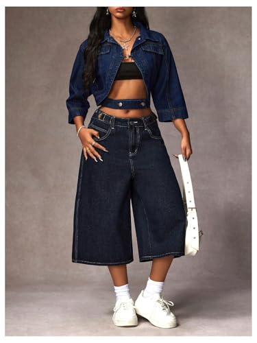 OYOANGLE Women's Wide Leg Cropped Jean Loose Denim Low-Rise Hip Hop Streetwear Capri Jeans4