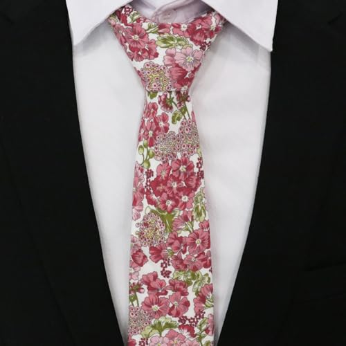 Image of Cotton Floral Ties for Men 2.76 inch Men's Skinny Tie Linen Flower Printed Neck Tie for Wedding Dating Party