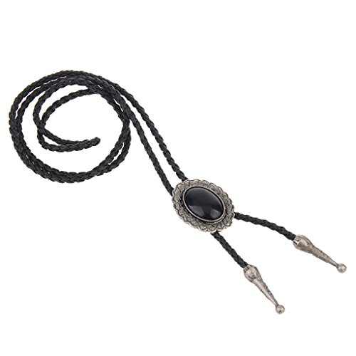 Image of Western Black Bolo Tie for Men and Women,Native American Leather Bolo Tie String