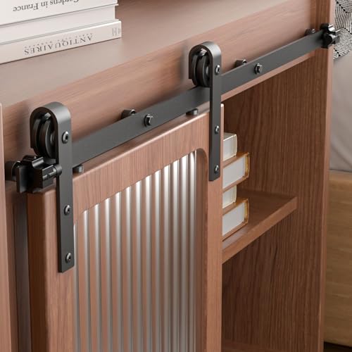 BONIKLUBA 4FT/122cm Mini Herraje para Puerta Corredera Kit para Soportes de TV de una sola Puerta, Armario Pequeño (Sin Puerta de Gabinete)