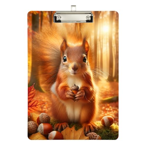かわいいリスの秋の森の両面プリント請求書クリップボード、教室、レストラン用のアクリルクリップボード、12.5インチ x 9インチ。