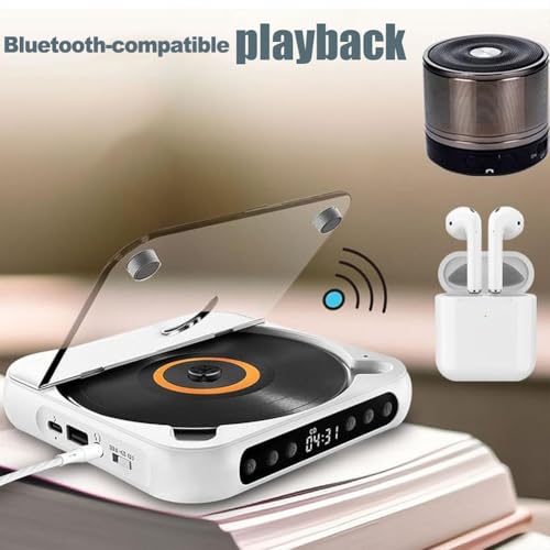 Lecteur portable avec son Hi-Fi, sortie audio sans fil et filaire, lecteur de disque compact rechargeable pour la maison, la voiture, les voyages, interface conviviale, blanc – vue 9