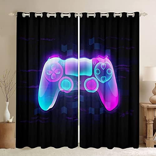 Tbrand Kids Gamer Window Curtain Boys Games Curtain For Bedroom Living Room Child Teens Video Game Gamepad Room Decor Curtain Novelty Nostalgic Gaming Curtains Drapes W46*L72 Inch