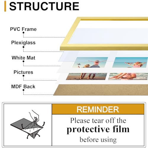 decorUhome 8x10 Picture Frames Collage Wall Decor, Display 2Pcs 4x6 Photos with Mat or 1Pcs 8x10 Unmatted, 2 4x6 Collage Picture Frames for Wall Mounting, Gold