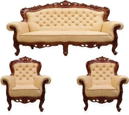 Image of Luxury Antique Sofa Set in a Classic Living Room Setting Solid Teak Wooden Five Seater Sofa Set with Cushion for Living Room | Honey Brown Finish | 208D x 76W x 119H cm (Design9)