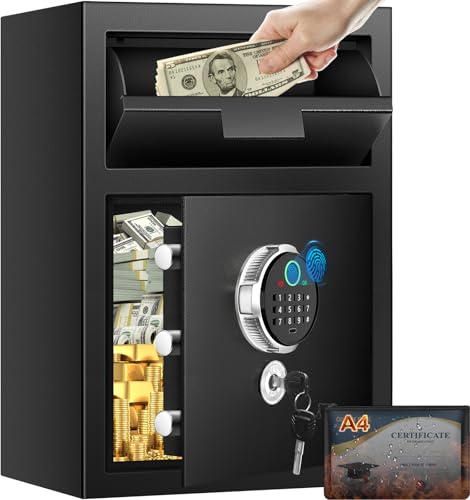 2.6 Cuft Biometric Drop Safe for Business Anti-Theft Fingerprint Safe Box with Quick Place Drop Slot Digital Keypad and Spare Key Depository Safe for Home Office Retail Store Business Mail Church