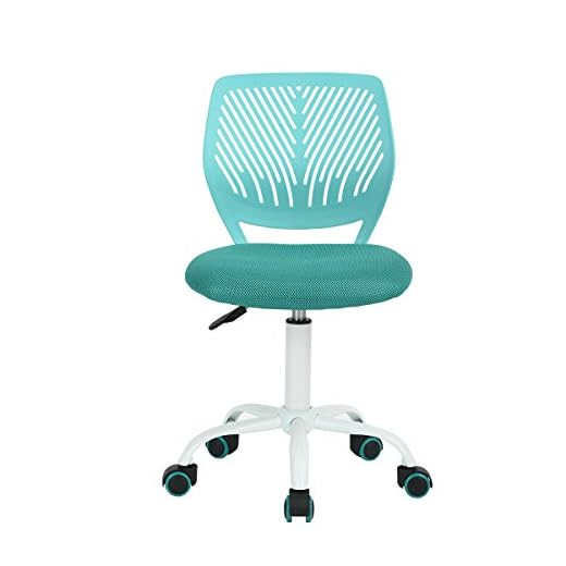 FurnitureR Writing Task Chair 360 Swivel,Low Mid PP Mesh Back Fabric Seat, Height Adjustable, Rolling Castor,W15.7”xD15.2”x H29.5-34.2",Turquoise