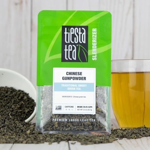 Image of Tiesta Tea - Chinese Gunpowder, Loose Leaf, Traditional Smoky Green Tea, Premium Aromatic Blend, Medium Caffeinated Green, Make Hot or Iced Brews Up to 25 Cups, 2 Ounce Resealable Pouch