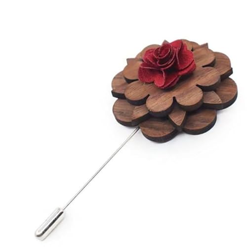 Brooch Pins Handmade Wood Flower Lapel Brooches for Mens Women Wooden Boutonniere Corsage Floral Fashion Gift (Red rose-D)