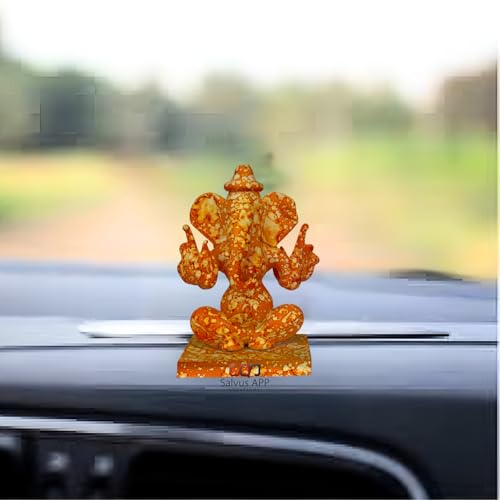 Image of Salvus APP SOLUTIONS Double Side Face Yellow Shade Ganesh Statue for Shining and Bright Future Decorative Showpiece for Car Dashboard, Home-Office Decor(2x3 inch)