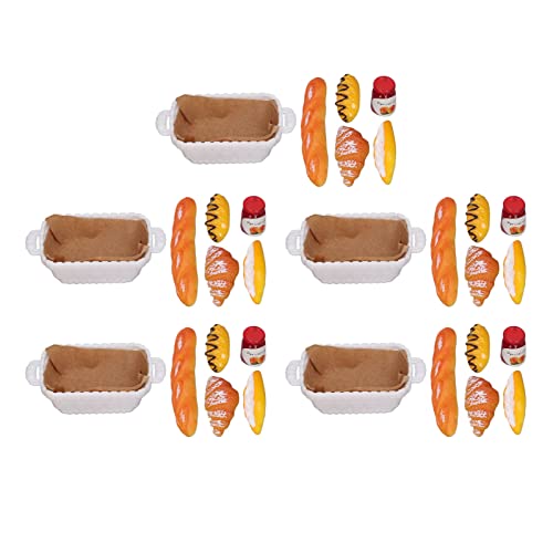 5 Conjuntos de Miniaturas de Casa de Bonecas Simulação de Comida Ketchup Garrafa Pão Mini Brinquedos