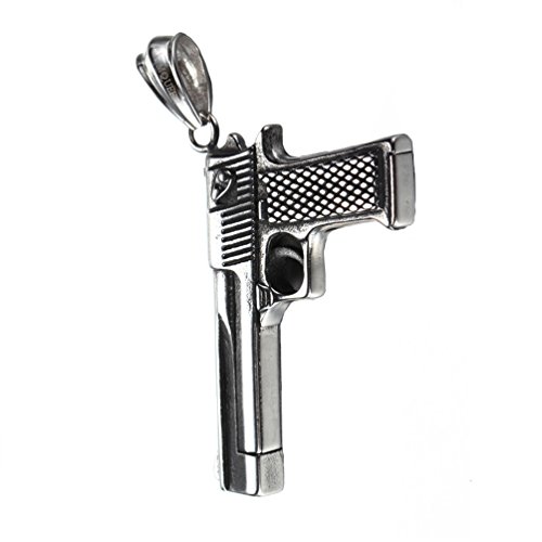 PAURO Homme Acier Inoxydable CS Gun Ornements Pendentif Pistol Hip Hop Punk Collier pour Biker Argent sans Chaîne Petit Cover