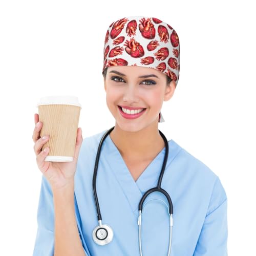 Image of Working Cap Scrub Cap with Sweatband Adjustable Unisex Women Tie Back Hat Nurse Surgical Caps