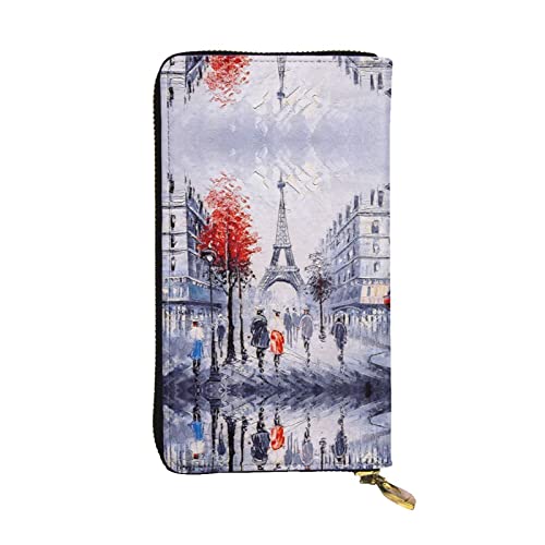 Portefeuille cuir léopard Paris Tour Eiffel grande capacité pour homme et femme élégant