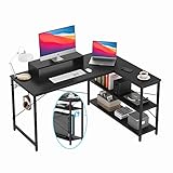 47 INCH L Shaped Computer Desk with Storage Shelves, Heavy Duty Home Office Desks with Monitor Stand