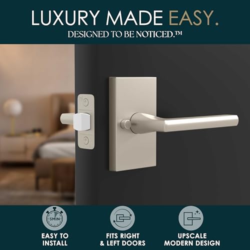 Image of Mega Handles Glamor Privacy, Lever & Lock Door Handle Set for Hallway, Closet and Bathroom, Keyless Lock, Heavy Duty Door Levers, Fits All Standard Door Sizes, Screws Included - Satin Nickel (1 Pack)