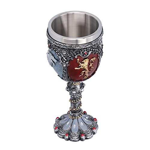 Cáliz vintage, copa de vino, copas medievales de acero inoxidable, copa de cáliz en relieve 3D para suministros de fiesta de bar de Halloween