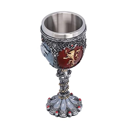 Cáliz vintage, copa de vino, copas medievales de acero inoxidable, copa de cáliz en relieve 3D para suministros de fiesta de bar de Halloween