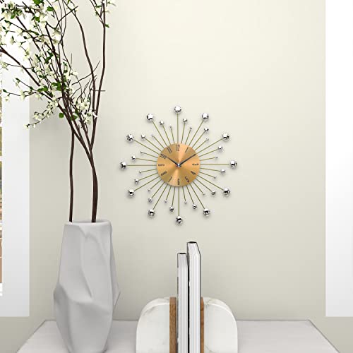 Deco 79 Metal Starburst Wall Clock With Crystal Accents, 15" X 1" X 15", Gold #TOP4