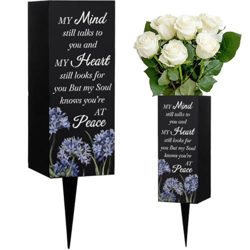 WEBEEDY Vasi di Cimitero con Punte Modello di Fiori Blu Decorazioni di Tombe per Giardino Cimitero Il Mio Spirito Ti Parla Sempre Vasi Commemorativi Regalo di Simpatia Funeraria 8x20cm