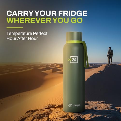 Go24 pexpo Stainless Steel Water Bottle 1 LTR Military Green (Single) - Image 4