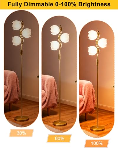 Image of Lightdot 62IN Gold Floor Lamp Stepless Dimmable Bud-Shaped Floor Lamps with 3Pcs 3000K G9 Bulbs Included Eye-Friendly Mid Century Standing Lamps for Living Room /Bedroom /Sofa Beside /Corner Decor