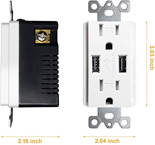 Micmi Outlet With Usb High Speed Charger 4.2A Charging Capability, Child Proof Safety Receptacle 15 Amp, Tamper Resistant Wall Socket Plate Included Ul Listed U24, Usb Outlet 2Pack #TOP1