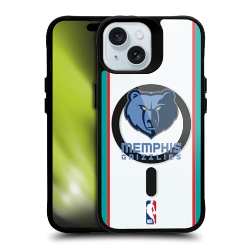 Head Case Designs sous Licence Officielle NBA Texte Design Noir Memphis Grizzlies Logo Coque Pare-Chocs Noire Antichoc [Niveau Militaire] Compatible avec iPhone 15 et Compatible avec MagSafe