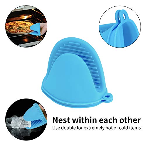 Vaincre 4PCS Silicone Oven Mitts Heat Resistant for Kitchen, Mini Rubber Oven Mitts Oven Glove, Small Kitchen Mittens, Pinch Mitts Pot Holders, Cute Cooking Mitts (Blue and Green) - Thumbnail 3