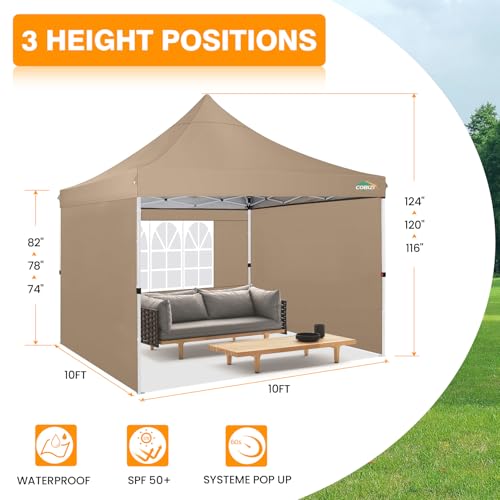 Image of COBIZI 10x10 Pop Up with 3 Sidewalls, Canopy Tent 10x10 for Parties, Backyard, Commercial, Waterproof and Portable Instant Shelter UV50+ Outdoor Canopy Gazebo with 4 Sandbags(Brown)