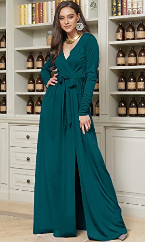 Image of KOH KOH Womens Long Sleeve V-Neck High Slit Cocktail Evening Gown Maxi Dress