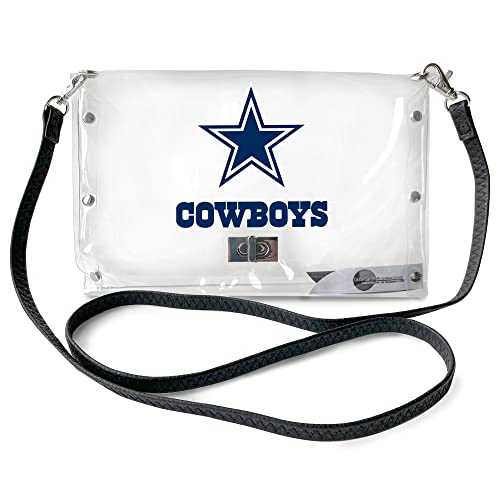 Littlearth NFL Dallas Cowboys Clear Envelope Purse with Black Fashion Strap Team Color 10 x 6.5 x 0.5