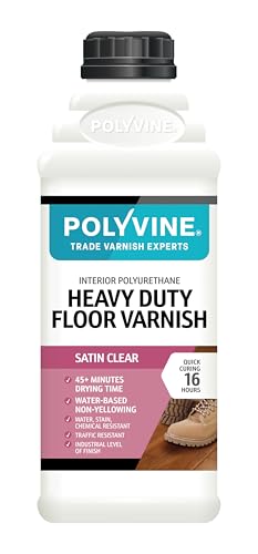 Polyvine Heavy Duty Floor Varnish Satin Finish – Quick Drying Floor Varnish – Polyurethane, Water-Based, Water Resistant Indoor Flooring Protection for Wood, Stone, Tiles, Slate (Satin, 1 Litre)