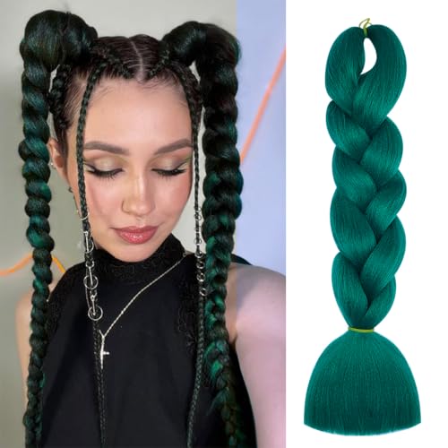 Herina Dark Teal Green Hair For Fake Braids One Pack Green Braiding Hair Extensions High Temperature Jumbo Braiding Hair(1pc/pack)