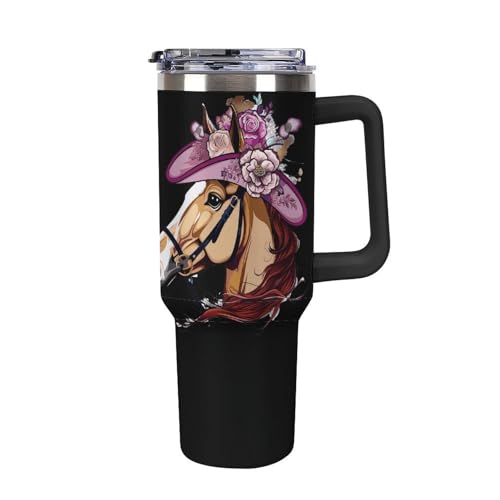 Taza de viaje de 40oz con tocado de carreras de caballos para hombres y mujeres