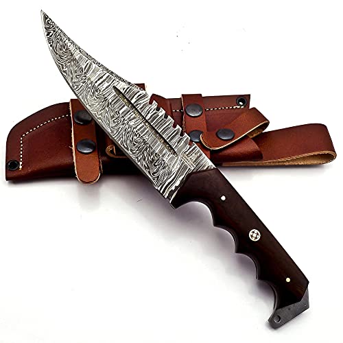 Markhor Outdoors 12-Inch Handmade Damascus Steel Hunting Knife With Sheath Fixed Blade Bowie Knife For Survival, Camping, Bushcraft Ergonomic Walnut Wood Handle | Horizontal Carry Knives For Men #TOP7