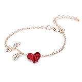 WLLAY Rose Flower Anklets Bracelets for Women Beach Anklets Foot Chain for Holiday Jewelry (red Rose Gold)
