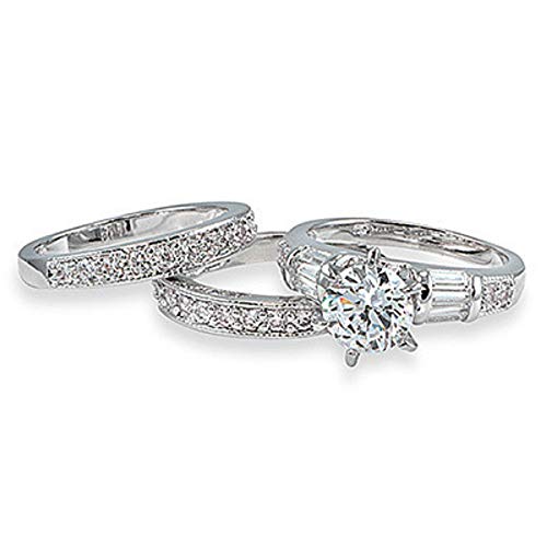 925 Sterling Silver Bridal Ring Sets Emerald Cut CZ Engagement Rings Vintage Promise Rings Platinum Big Women CZ Rings Set Bling Princess Cut Cubic Zirconia Size 6-102