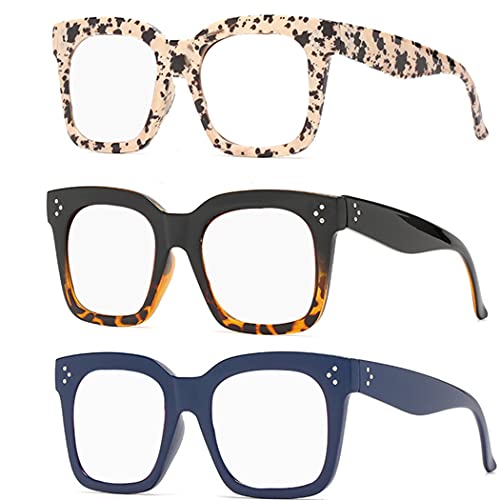 bullabulling Reading Glasses Blue Light Blocking,Retro Square Oversized Reading Glasses For Women Men Fashion Reader (Floral/Gradient/blue, 4.25)